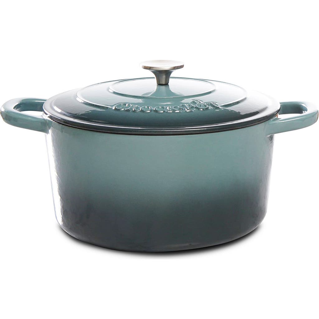 Crock-pot Artisan 7 Quart Round Cast Iron Dutch Oven In Slate Grey In Blue