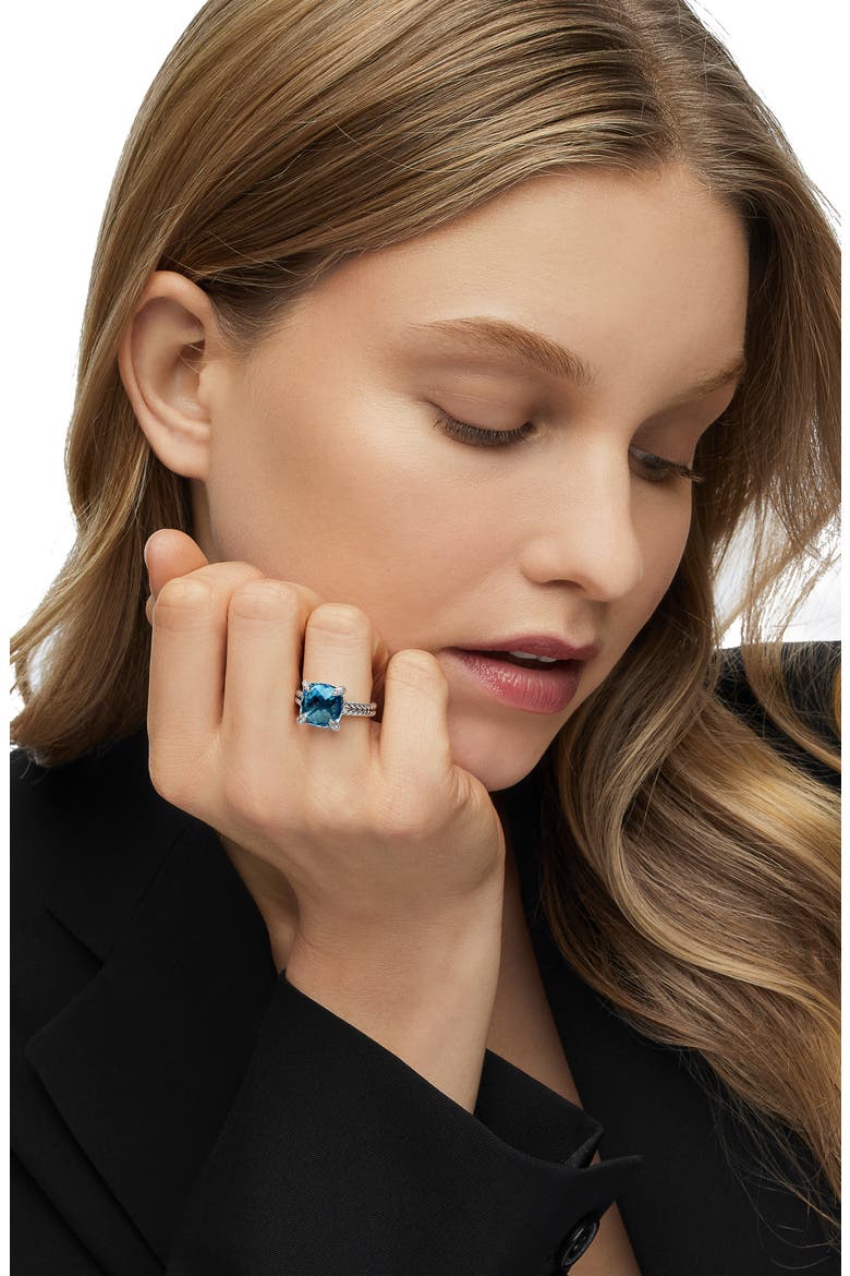 Châtelaine Ring with Semiprecious Stone & Diamonds, Alternate, color, SILVER/ HAMPTON BLUE TOPAZ