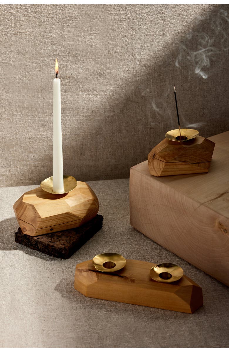 kanju Interiors Wood Incense and Candle Holder by Dor+Kie, Main, color, Natural
