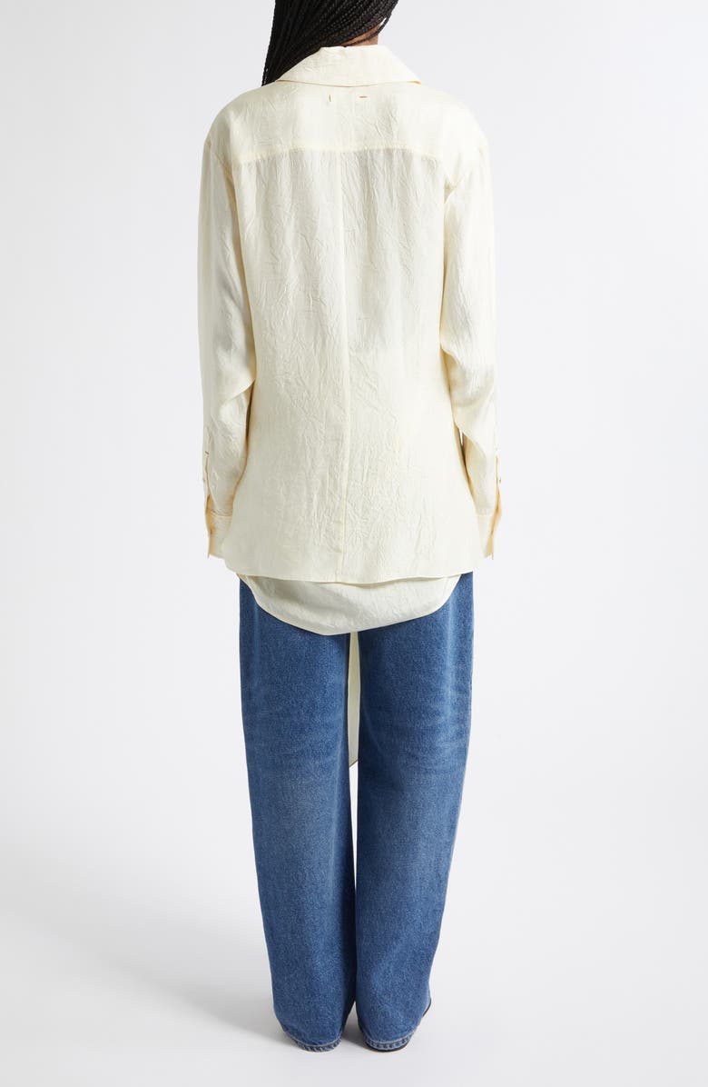 OSSOU Arroyo Tie Front Crinkle Satin Button-Up Shirt, Alternate, color, Ecru
