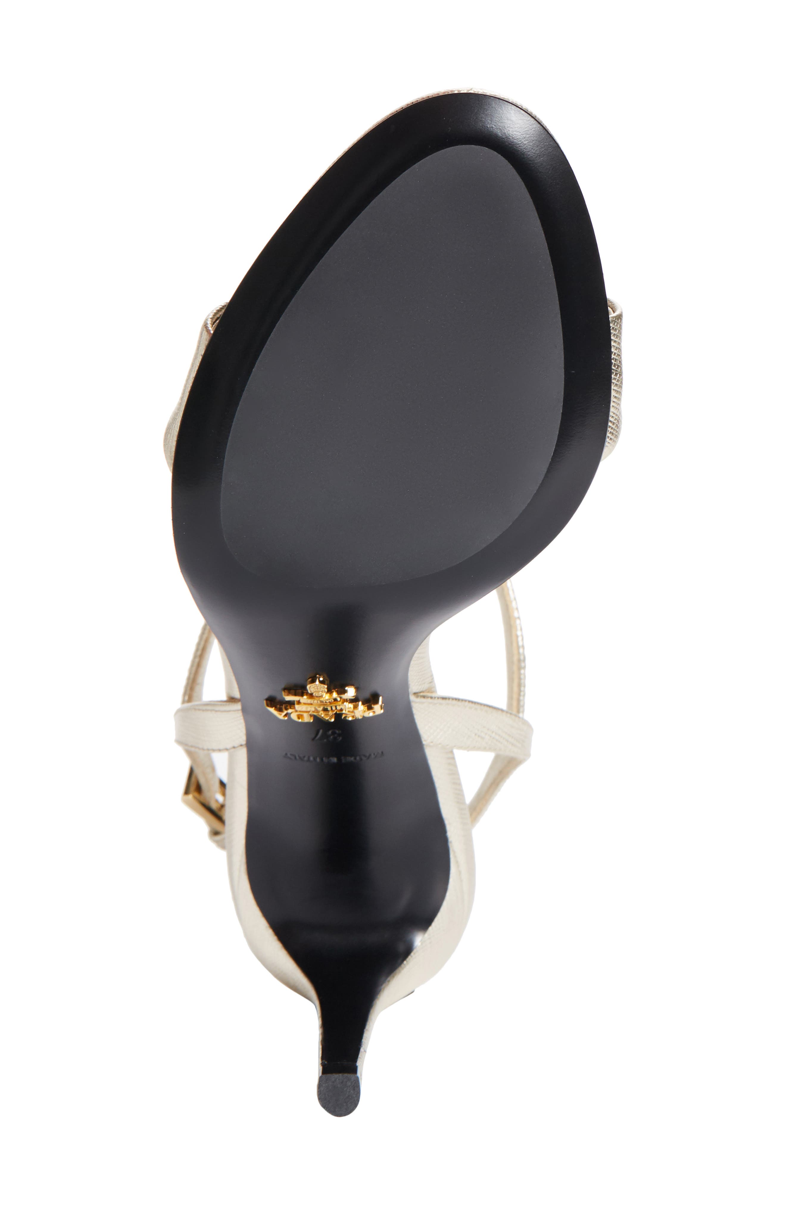 Prada Saffiano Metallic Leather Ankle Strap Sandal, Alternate, color, Pirite