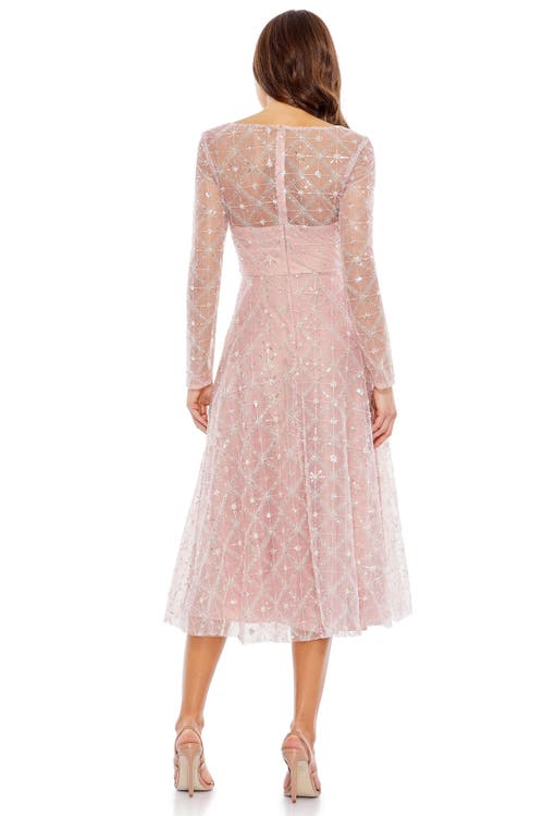 Mac Duggal Embellished Illusion Long Sleeve Dress In Rose