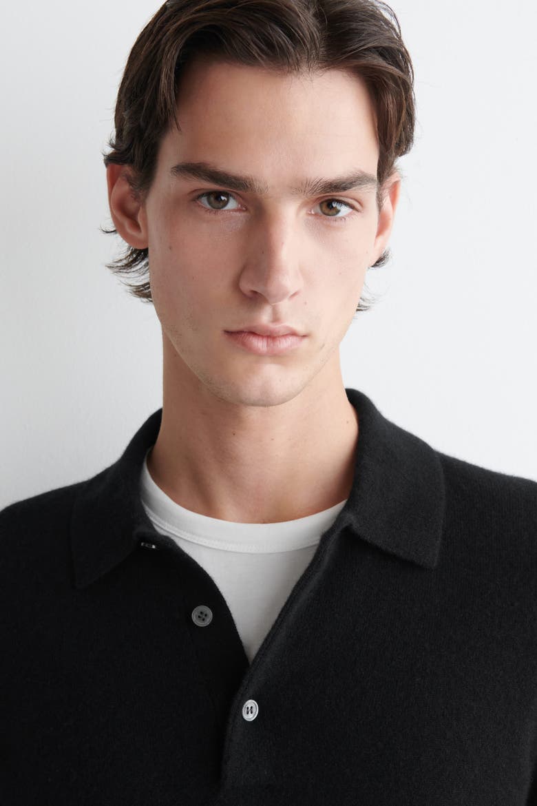 Seamless Cashmere Polo Shirt, Alternate, color, BLACK