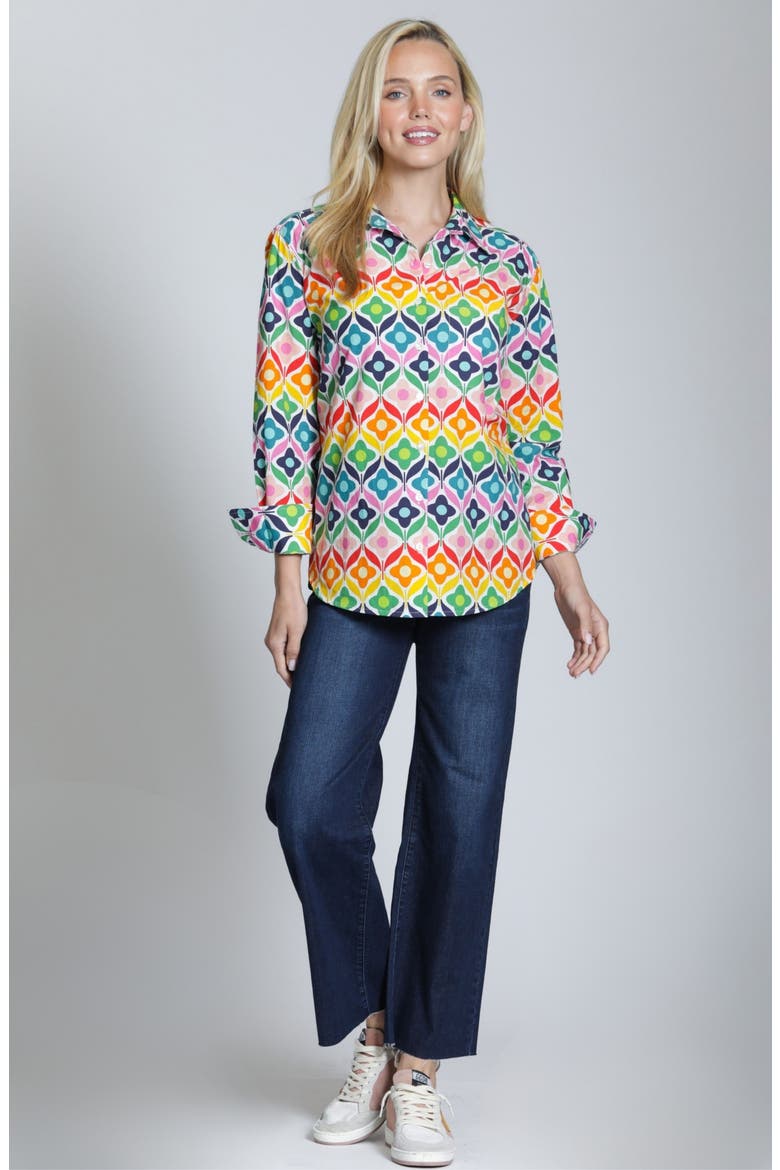 Print Cotton Button-Up Shirt, Alternate, color, YELLOW MULTI