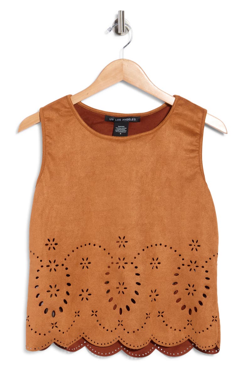 Laser Cut Faux Suede Tank, Main, color, CAMEL