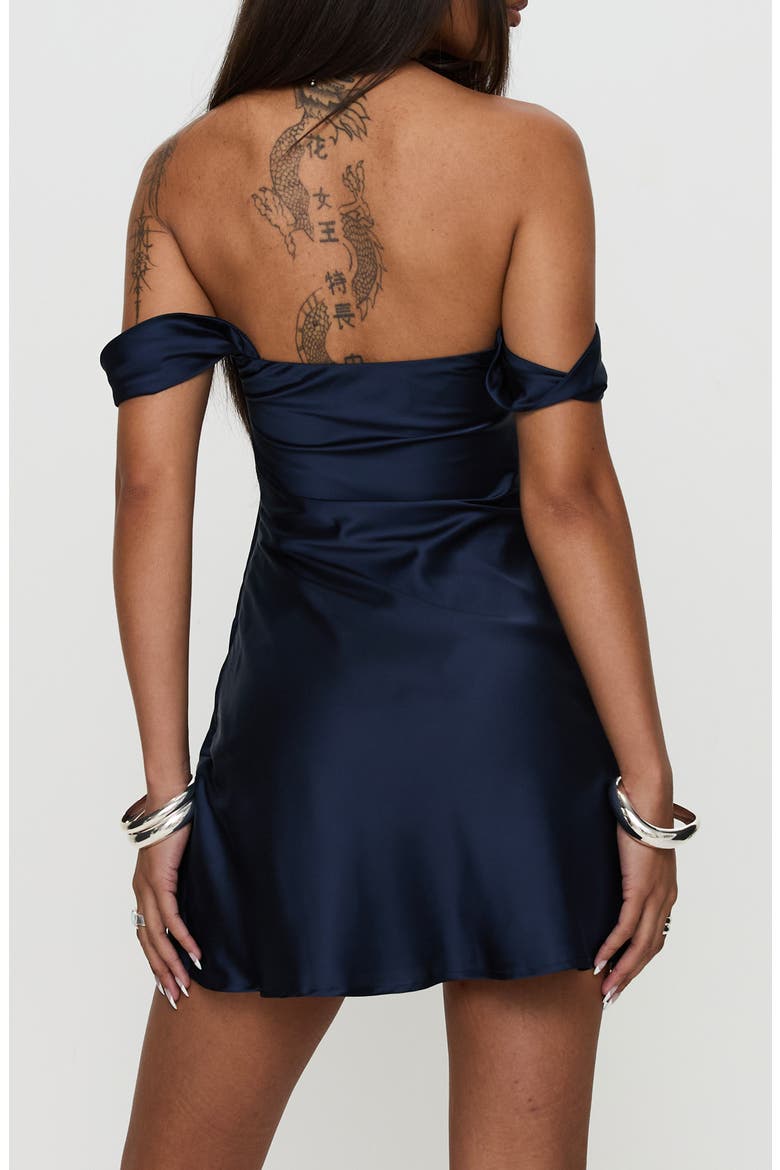 Zabbarra Off the Shoulder Satin Minidress, Alternate, color, NAVY