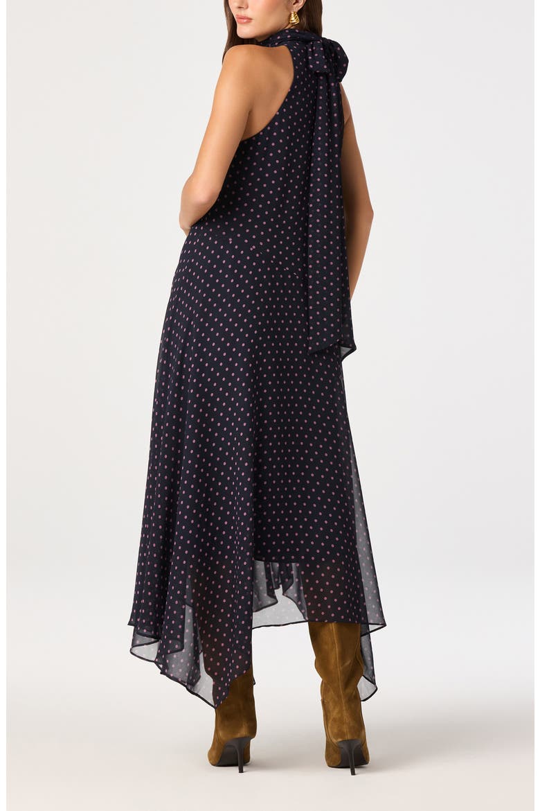 Tiana Polka Dot Mock Neck Midi Dress, Alternate, color, NAVY PINK POLKA DOT