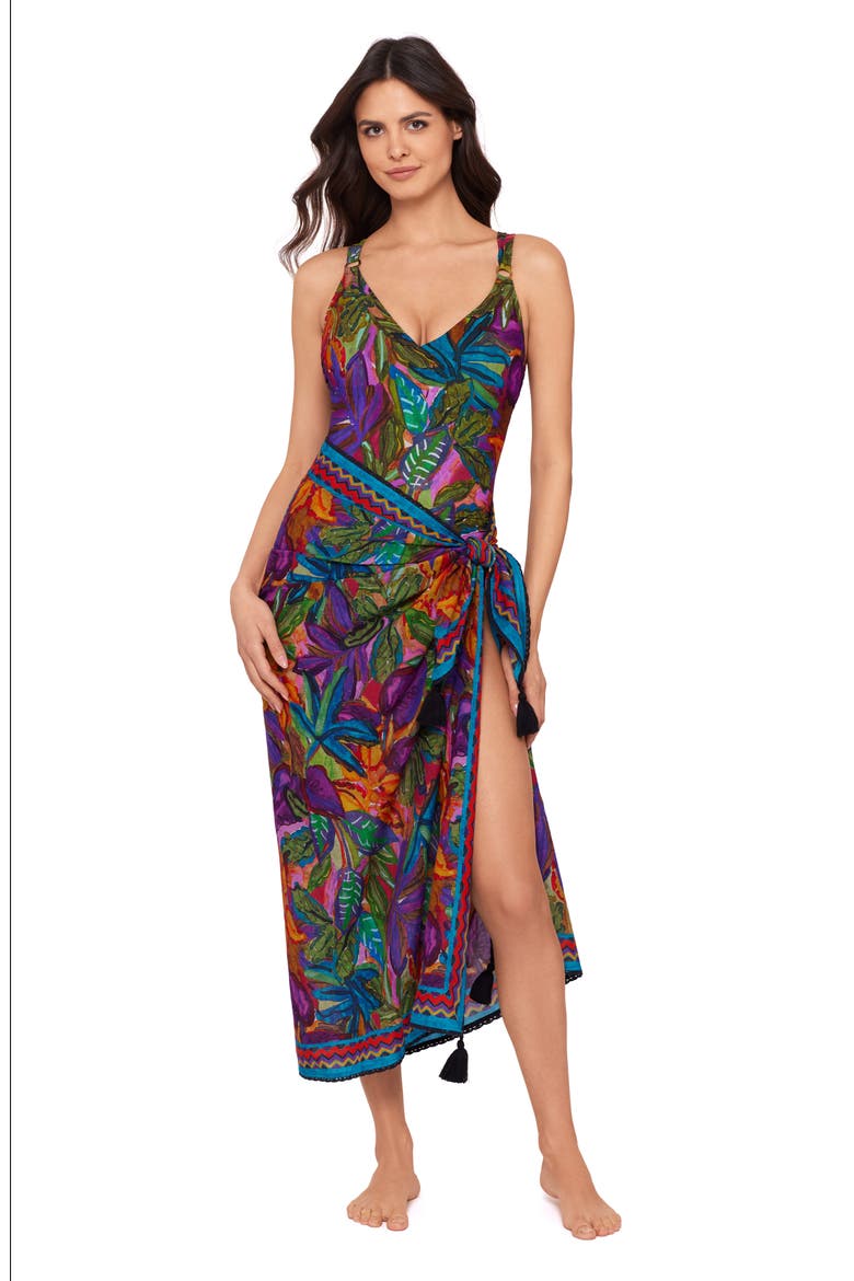 Cactus Flower Cotton Cover-Up Pareo, Main, color, ORANGE MULTI