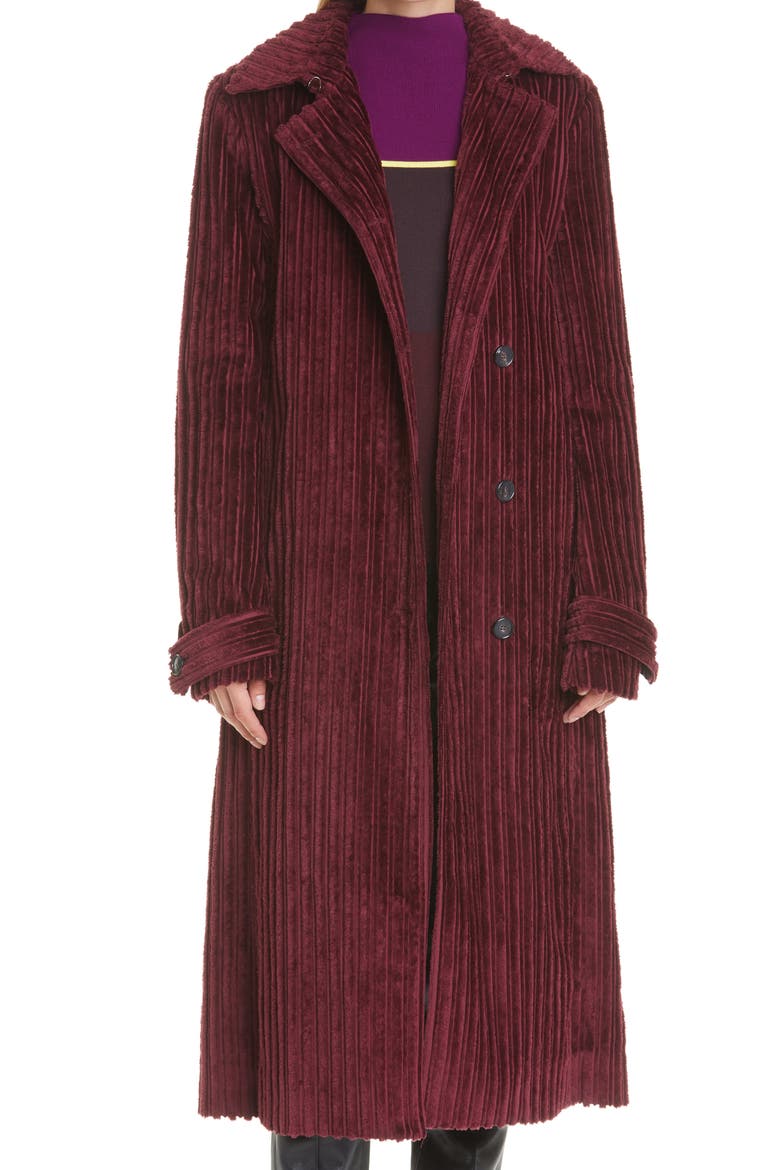 Belted Corduroy Trench Coat, Main, color, IRON RED
