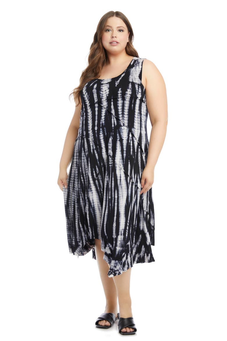 Tie Dye Seamed Asymmetrical Dress, Alternate, color, BLACK