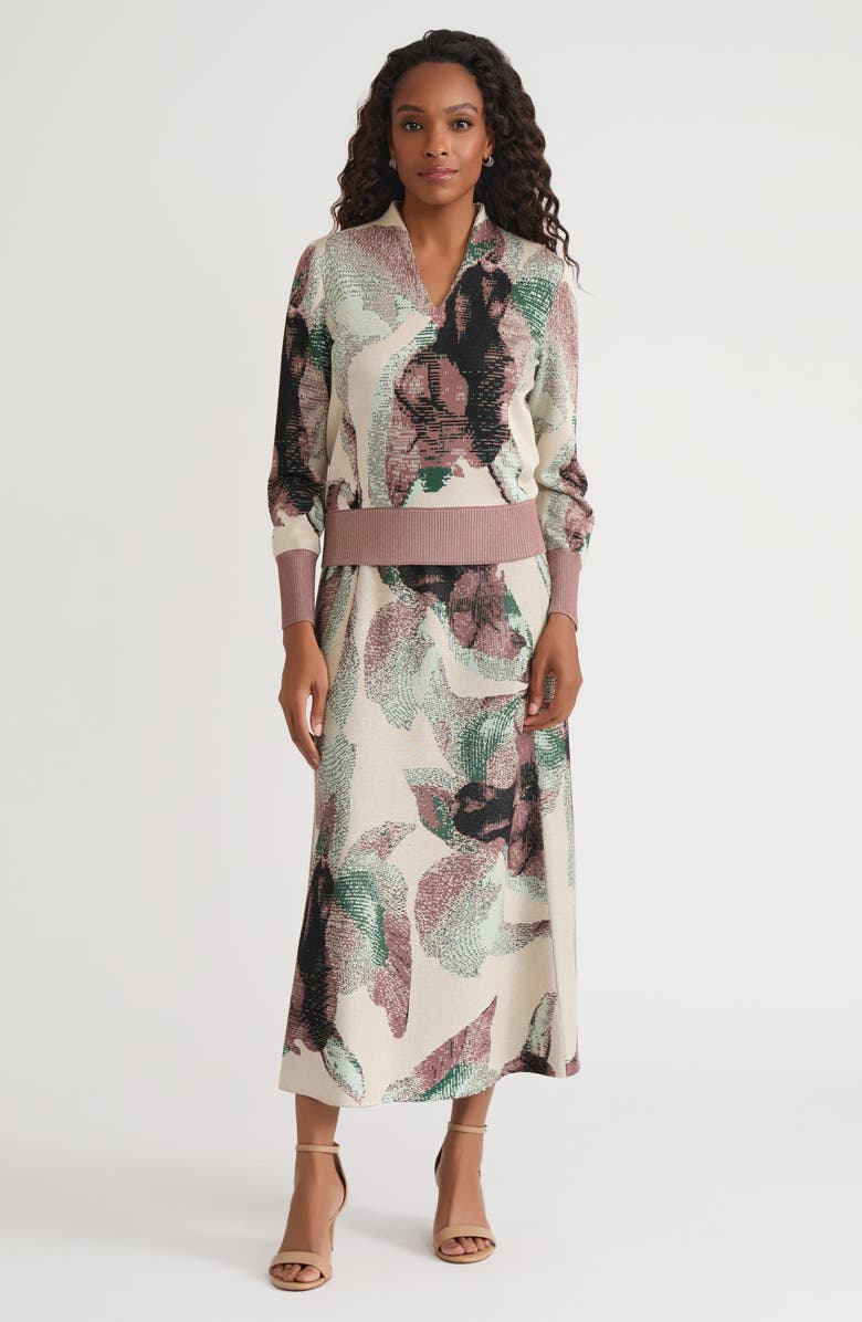 Misook Abstract Jacquard Soft Knit Sweater, Alternate, color, Dark Ivy/Midnight Umber