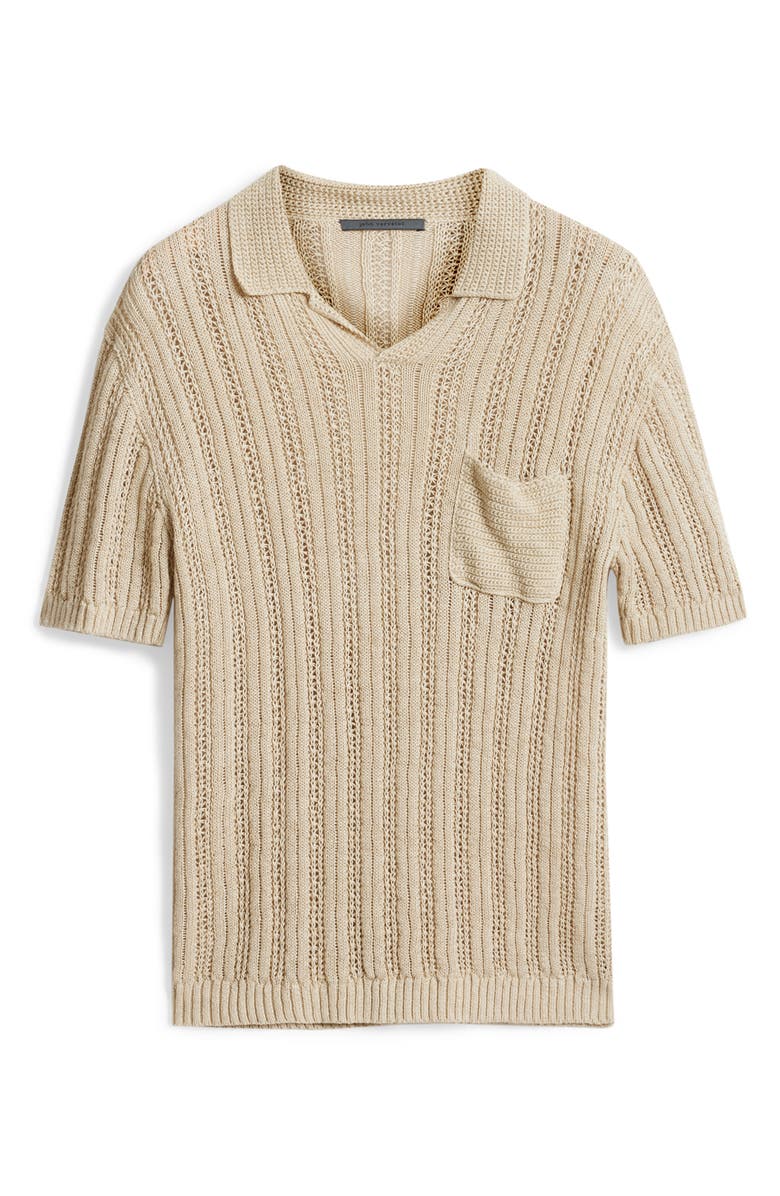 John Varvatos Odin Short Sleeve Textured Linen Johnny Collar Sweater, Alternate, color, Linen