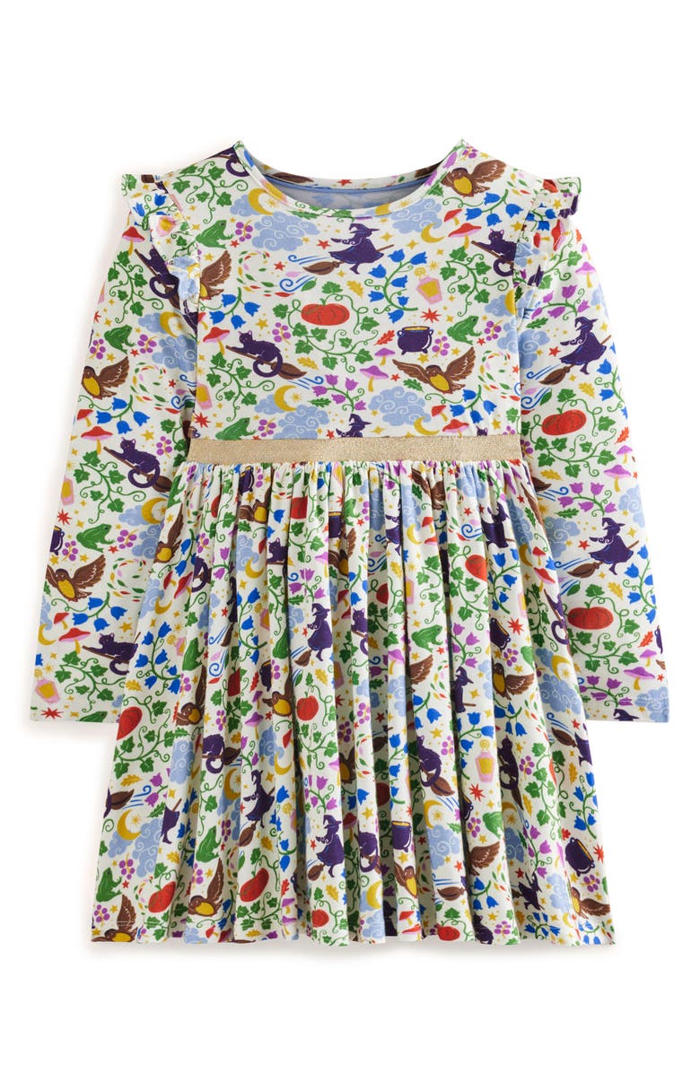 Mini Boden Kids' Mabel Halloween Print Long Sleeve Cotton Twirly Dress, Main, color,