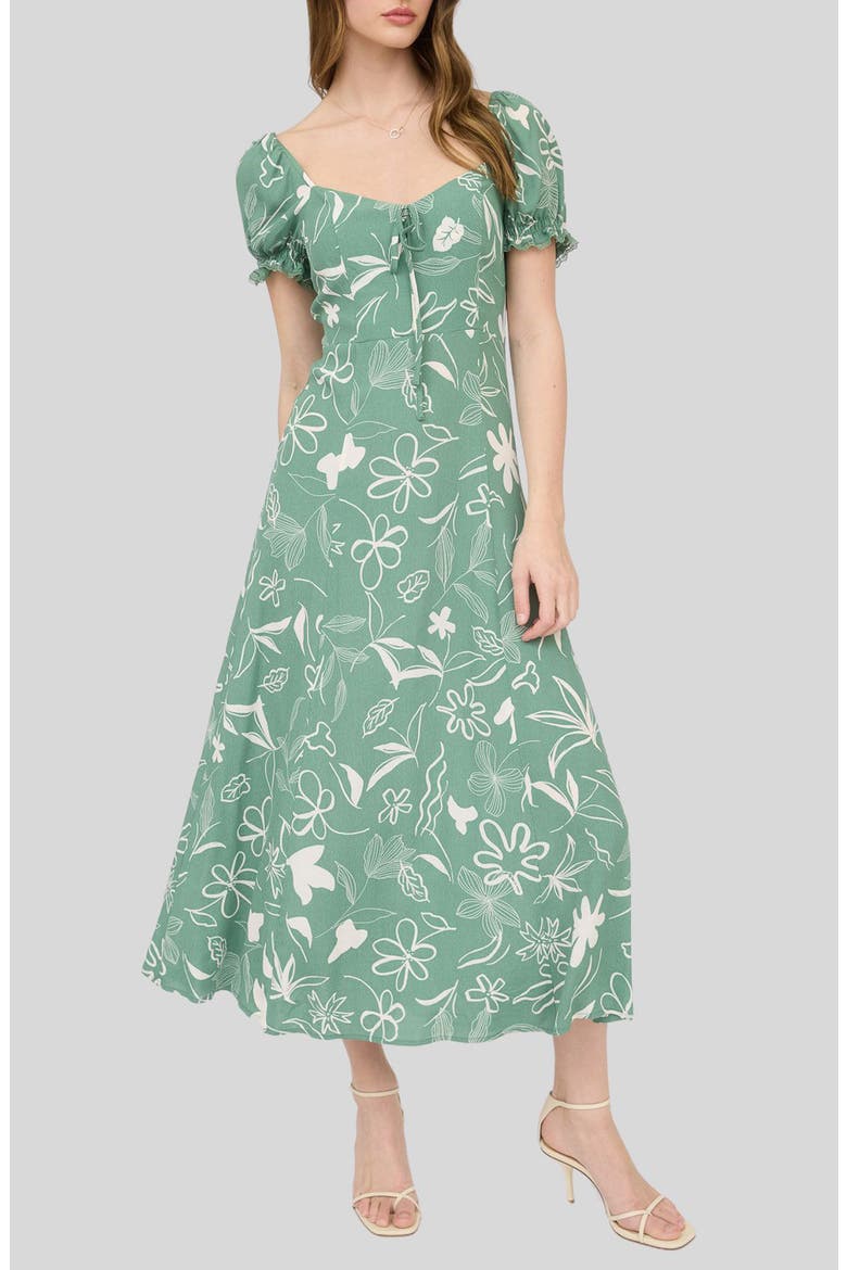 Floral Midi Dress, Main, color, LIGHT HUNTER GREEN