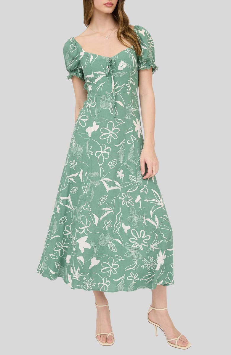 Blu Pepper Floral Midi Dress, Main, color, Light Hunter Green