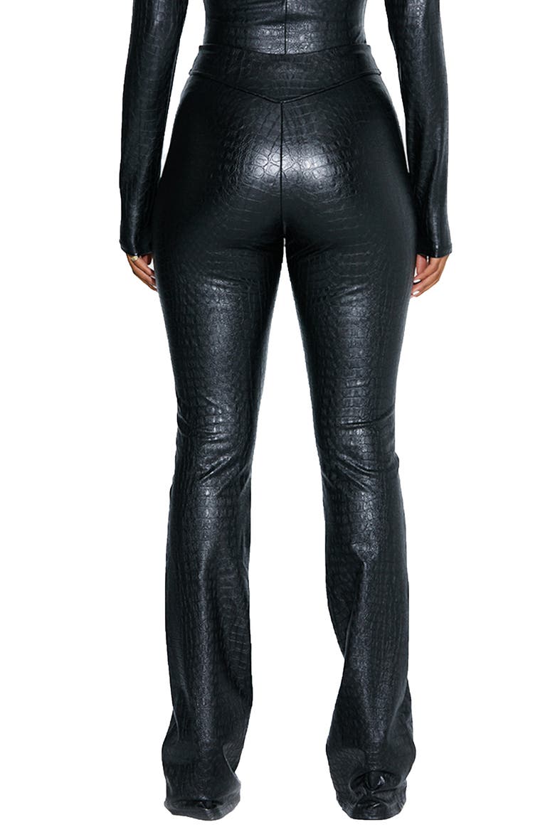 Croc Embossed Faux Leather Bootcut Pants, Alternate, color, BLACK