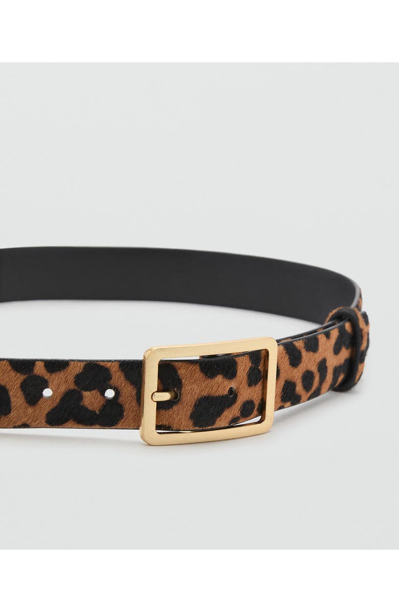 MANGO Leopard Genuine Calf Hair & Leather Belt, Alternate, color, Brown