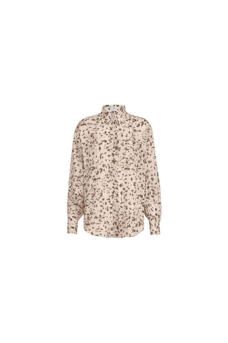 Lynx print silk pongee shirt with monili, Main, color, Multicoloured