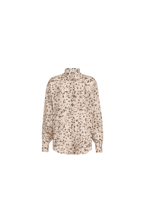 Lynx print silk pongee shirt with monili