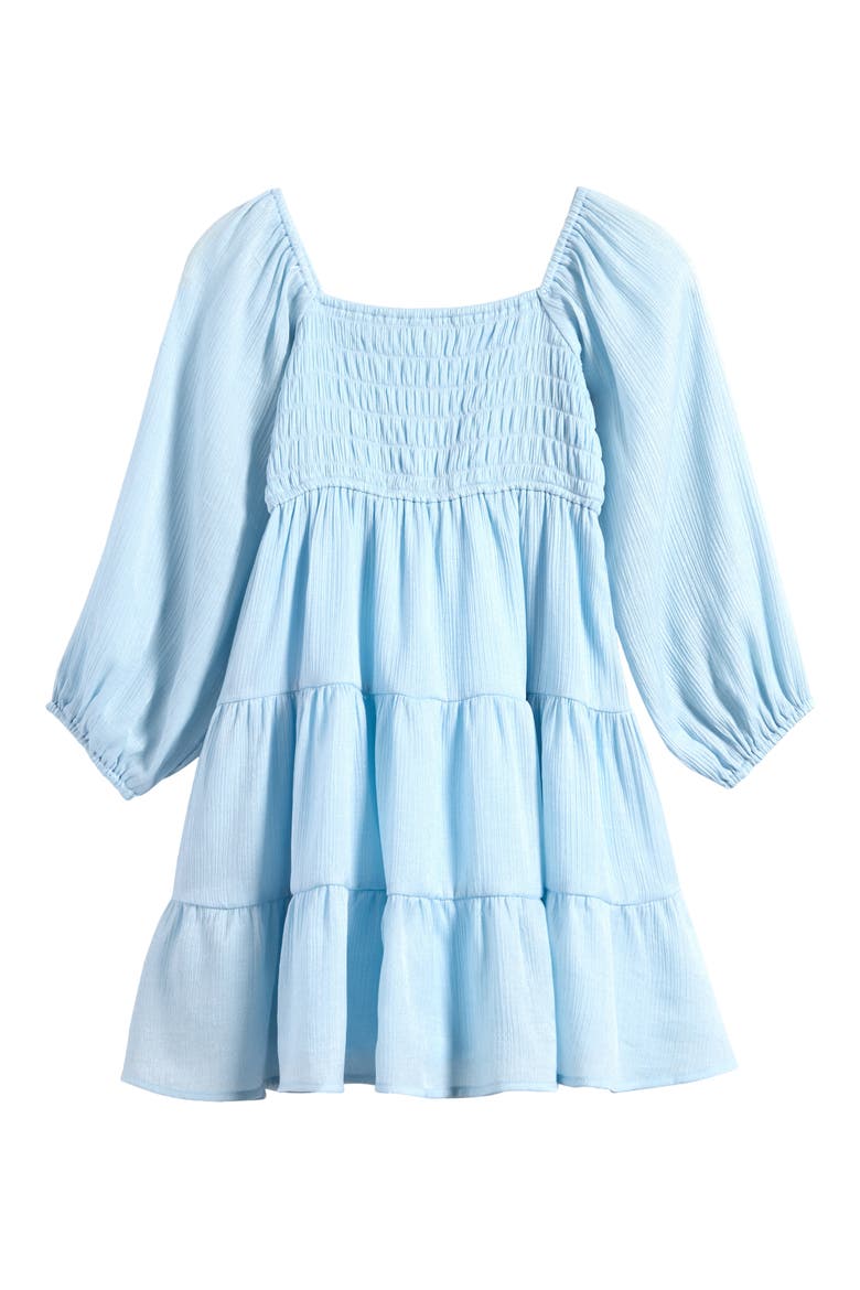 Kids' Shimmer Crinkle Long Sleeve Babydoll Dress, Main, color, LIGHT BLUE