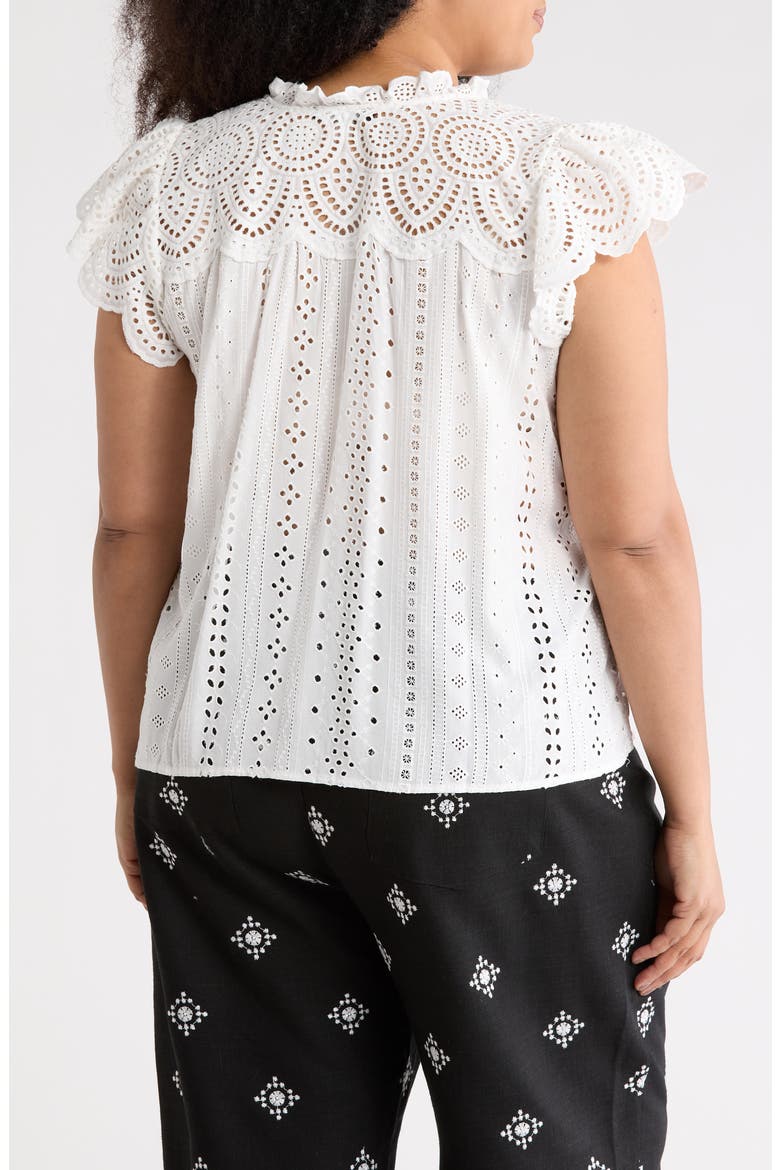 Tie Neck Eyelet Top, Alternate, color, WHITE