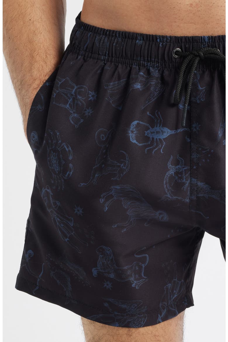 Animal Print Swim Trunks, Alternate, color, BLACK