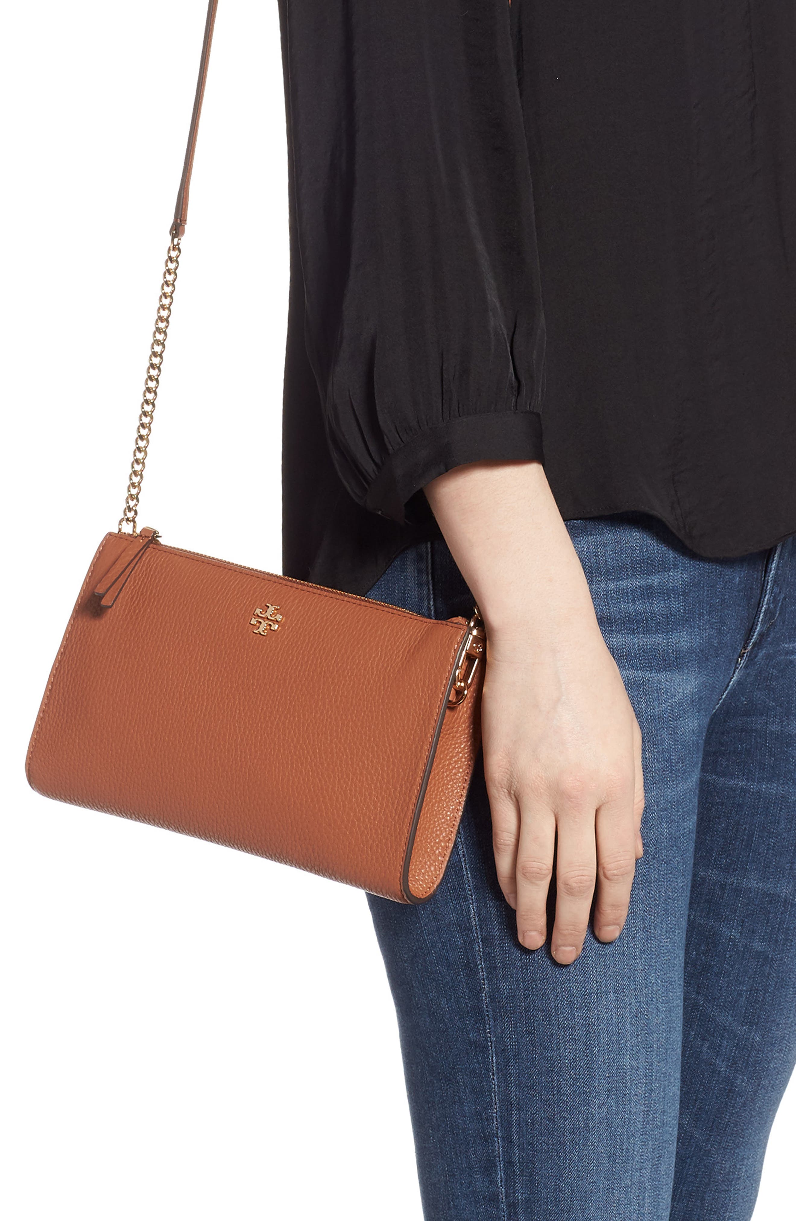 Tory Burch Pebbled Leather Top Zip Crossbody Bag, Alternate, color, 