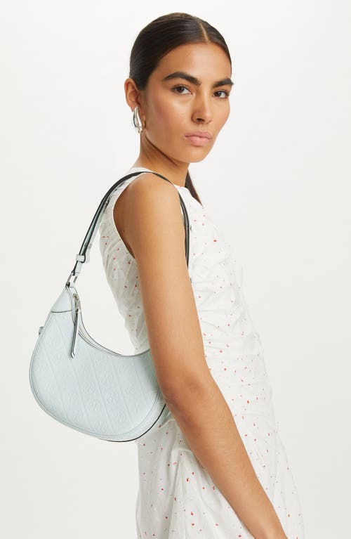 Tory Burch T-monogram Embossed Crescent Shoulder Bag In Ice Blue