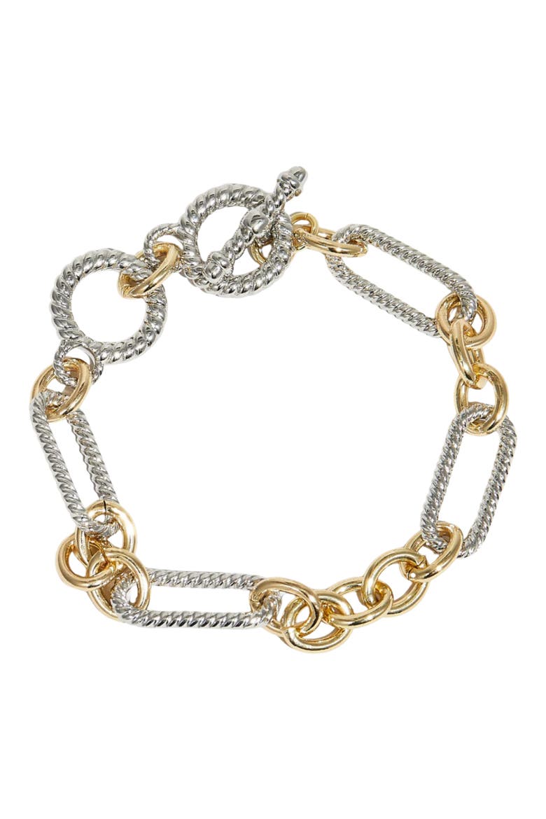 Two Tone Ribbed Link Bracelet, Main, color, GOLD/ SILVER