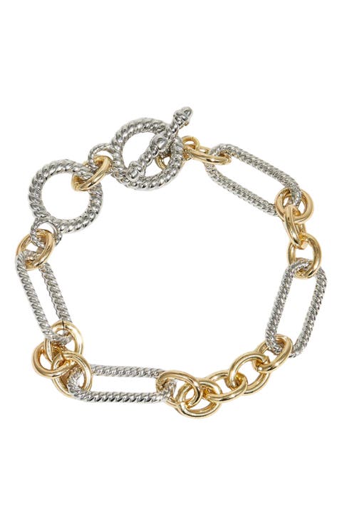 Two Tone Ribbed Link Bracelet