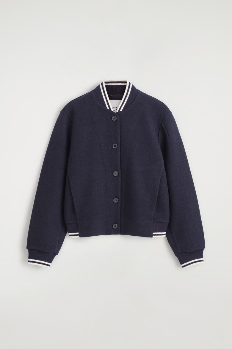 Boiled Wool-Blend Bomber Jacket, Alternate, color, NAVY