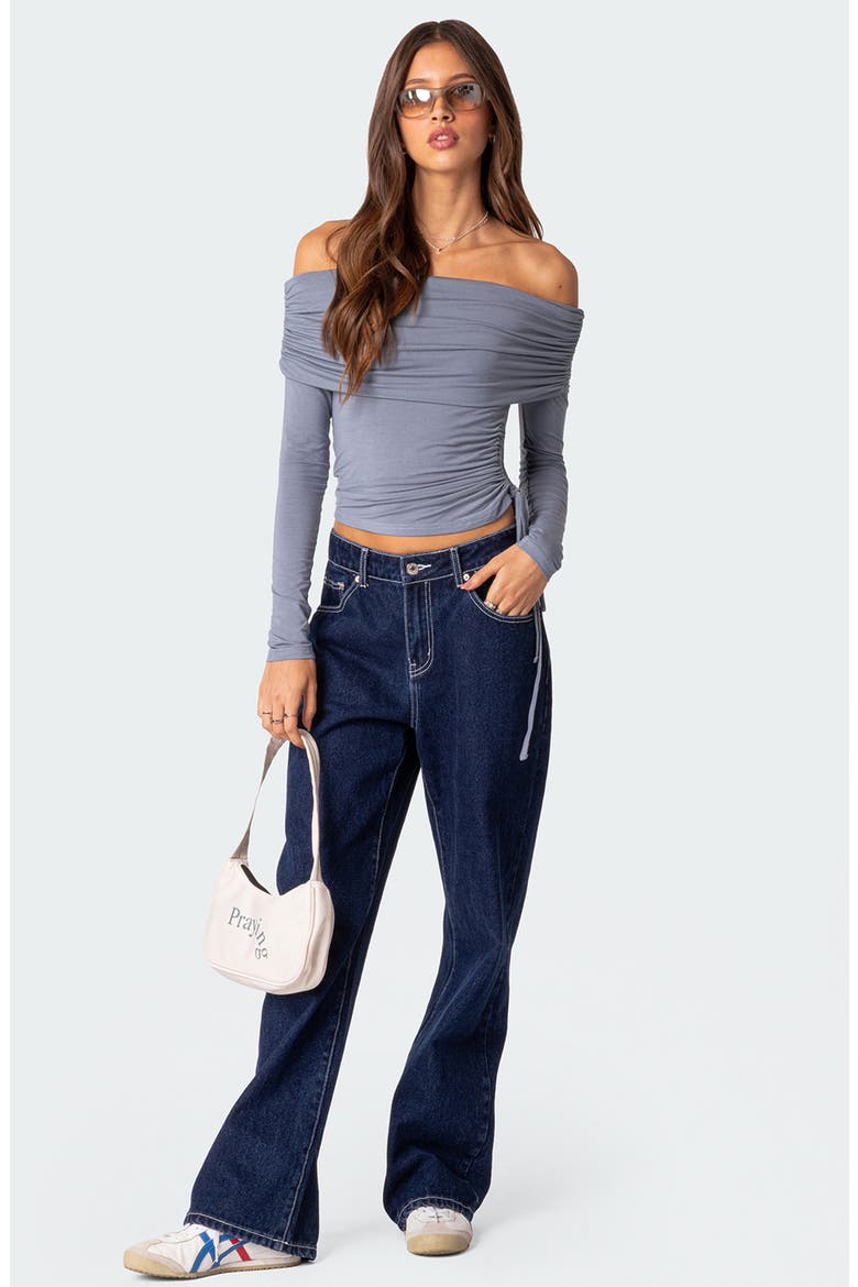Gathered Off the Shoulder Top, Alternate, color, BLUE