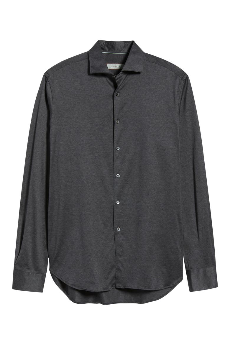 Regular Fit Cotton Jersey Button-Up Shirt, Alternate, color, CHARCOAL