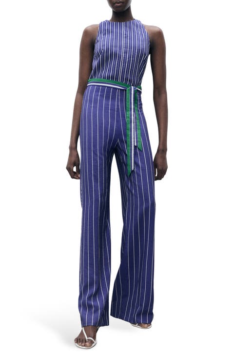 Stripe Tie Waist Jumpsuit