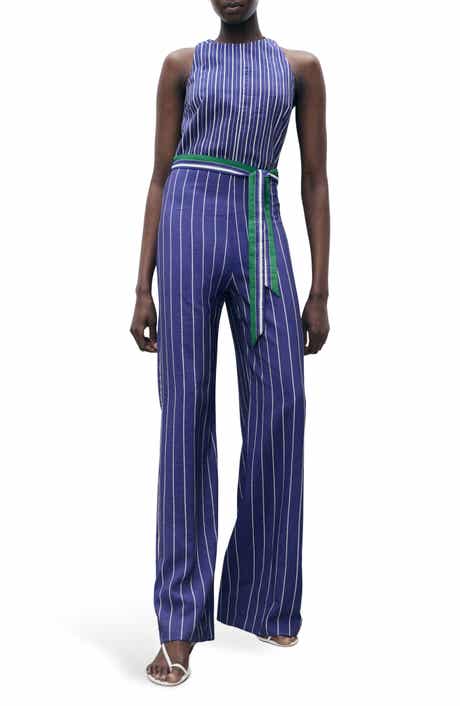 MANGO Stripe Tie Waist Jumpsuit