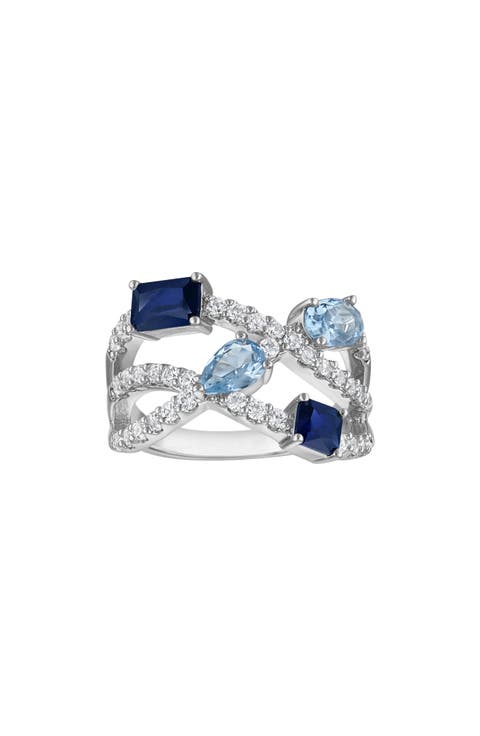 Created Sapphire & Lab Created Aqua Statement Ring