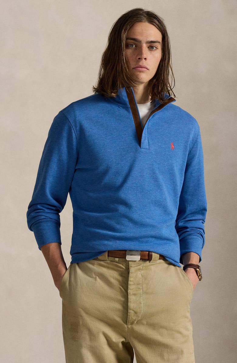 Polo Ralph Lauren Cotton Blend Quarter Zip Pullover, Alternate, color, Fresh Surf Heather/C7998