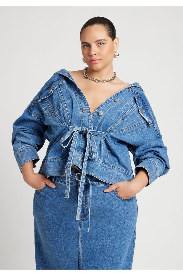 Denim Jacket With Cinched Waist, Alternate, color, MEDIUM WASH