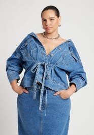 ELOQUII Denim Jacket With Cinched Waist