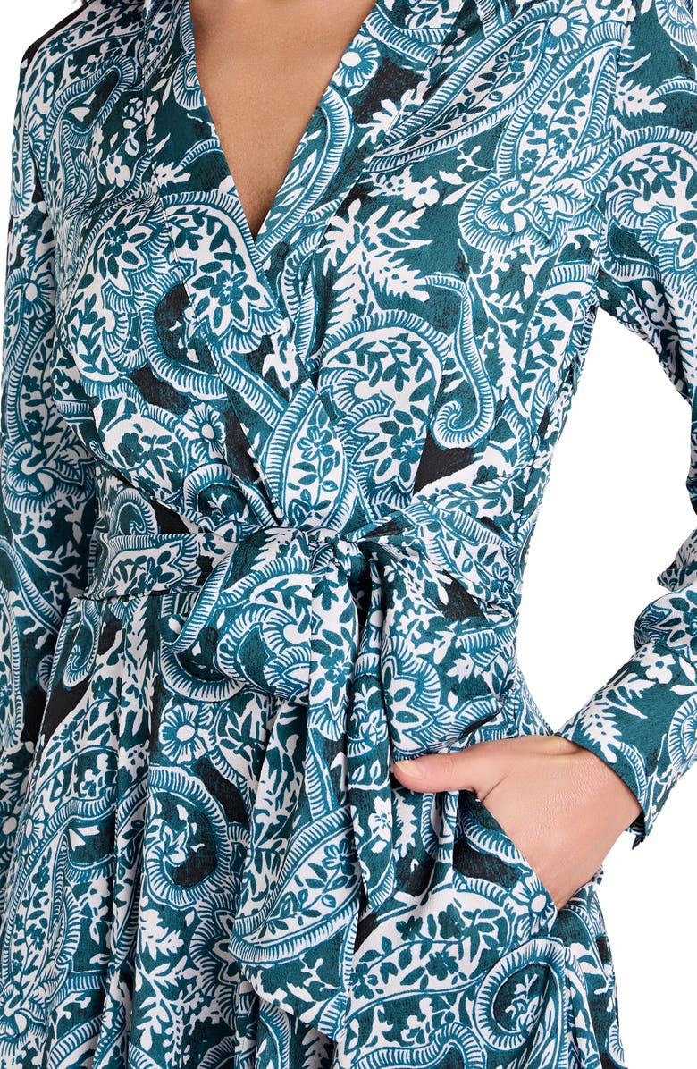 Tahari ASL Tie Belt Matte Satin Shirtdress, Alternate, color, Teal