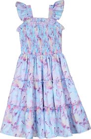 Mia Belle Girls Girls Spring Butterflies Smocked Tiered Dress