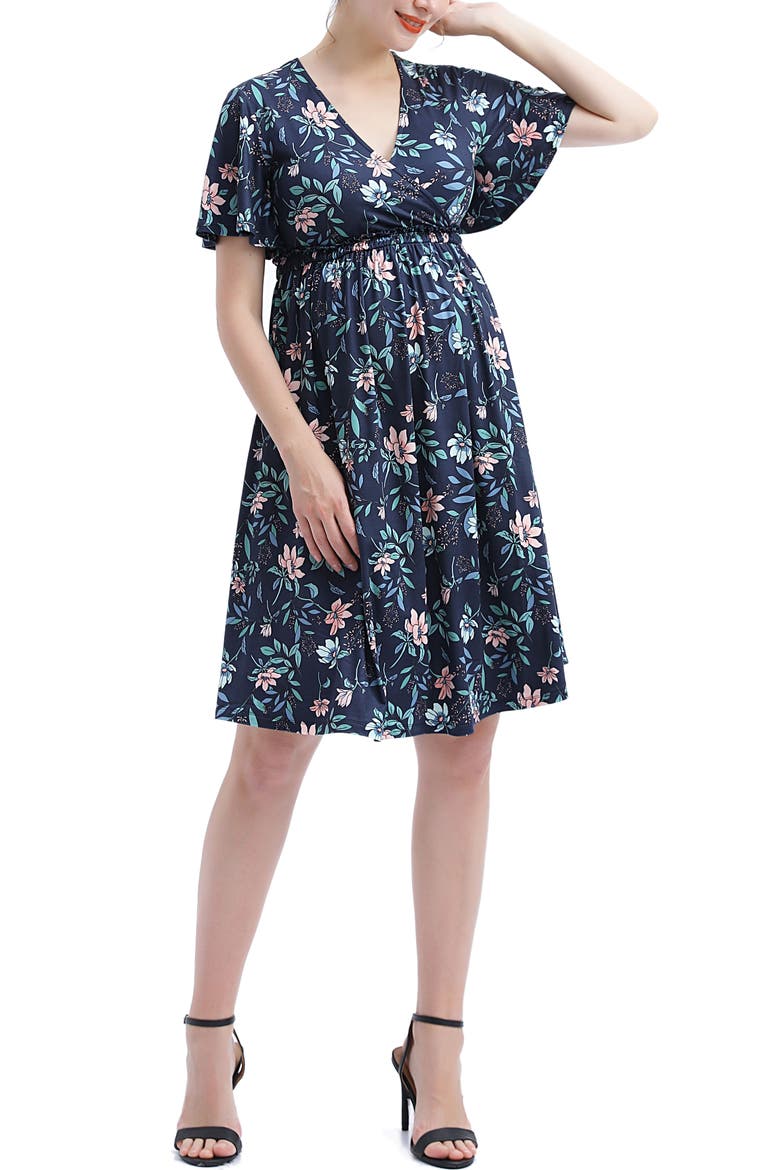 Annis V-Neck Maternity Nursing Dress, Alternate, color, Navy