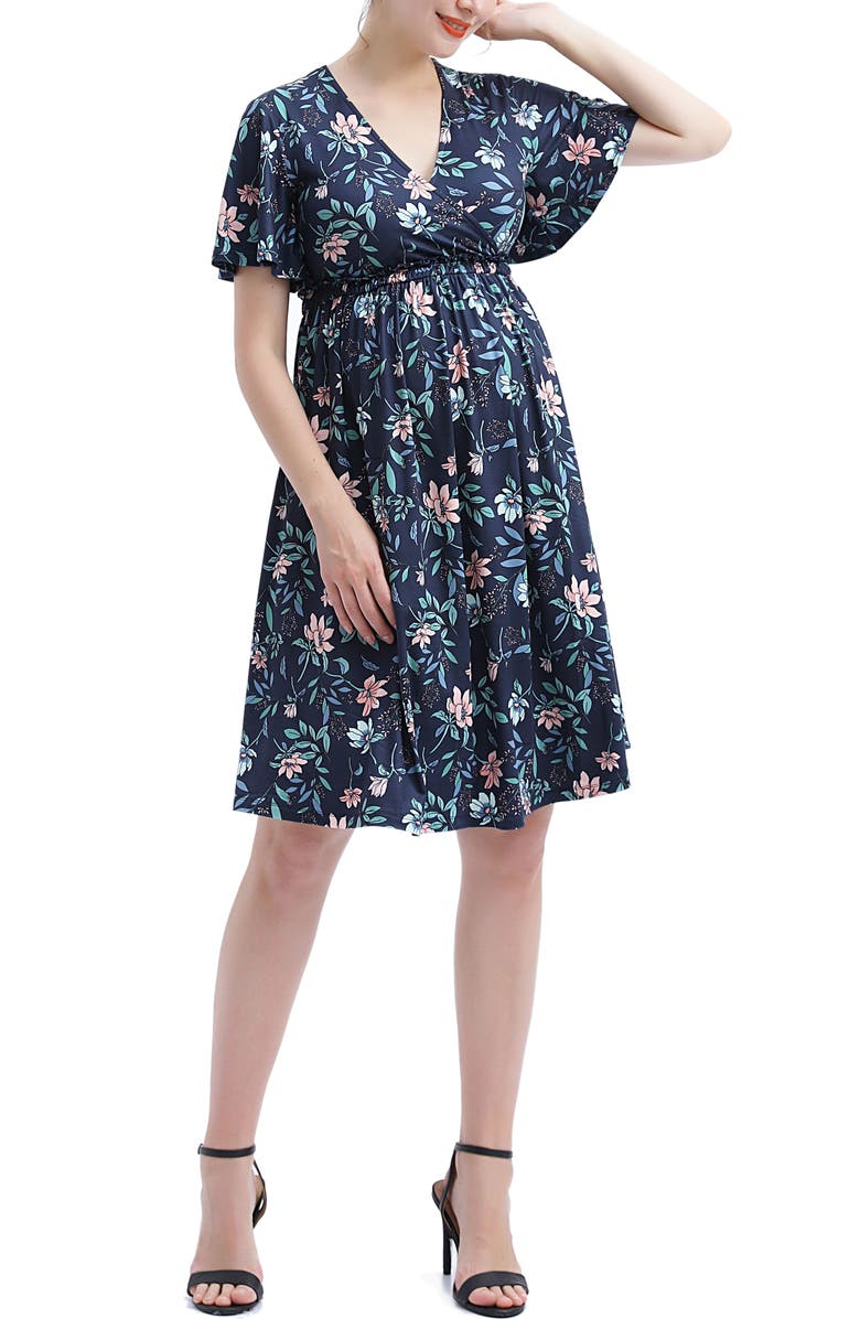 Kimi & Kai Annis V-Neck Maternity Nursing Dress, Alternate, color, Navy