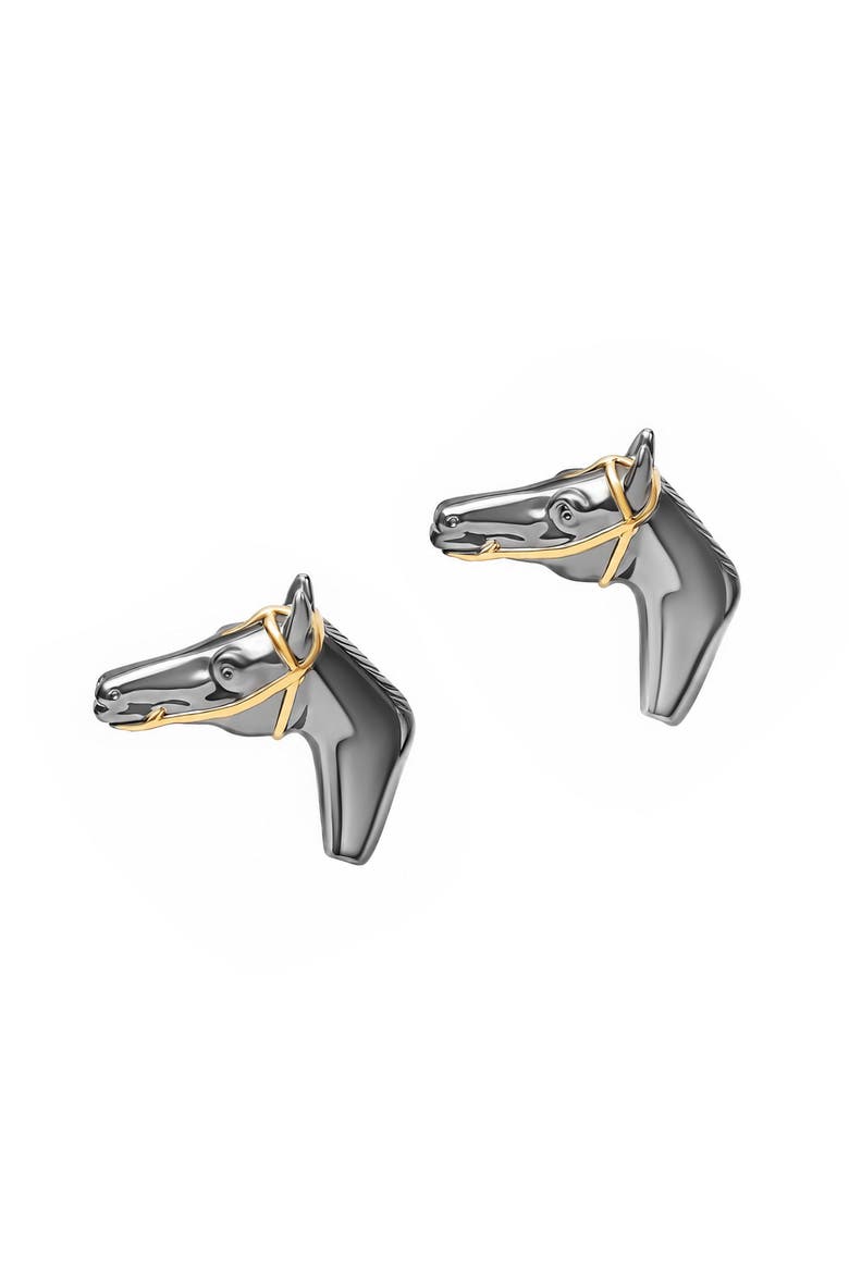 Horse Sterling Ruthenium Cufflinks, Main, color, Black