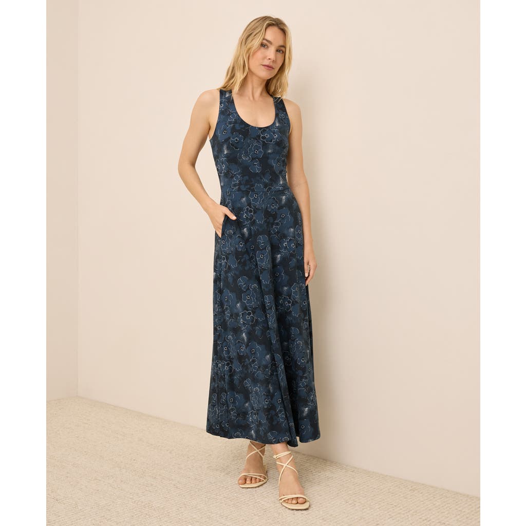Pact Organic Cotton Fit & Flare Open Back Maxi Dress In Blue