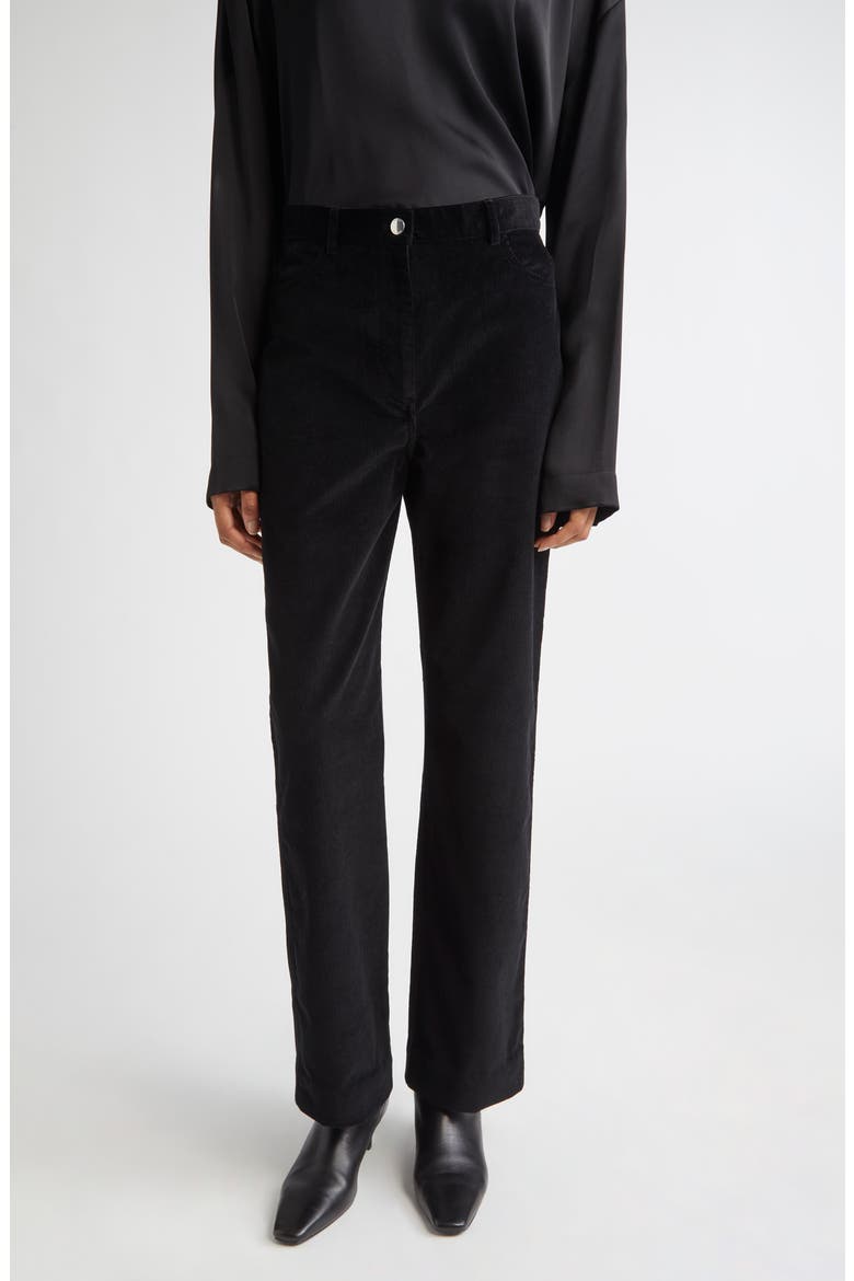 Straight Leg Corduroy Trousers, Main, color, BLACK