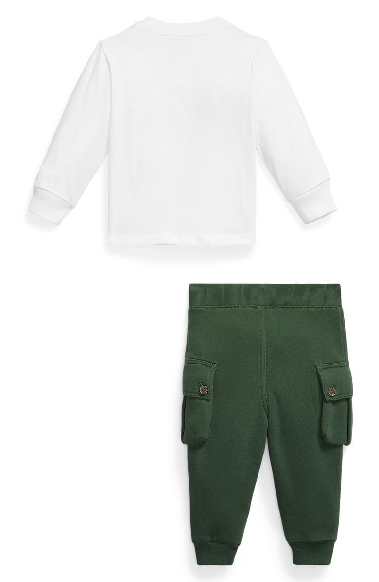 Ralph Lauren Tree Print Long Sleeve T-Shirt & Fleece Cargo Pants Set, Alternate, color, Cream