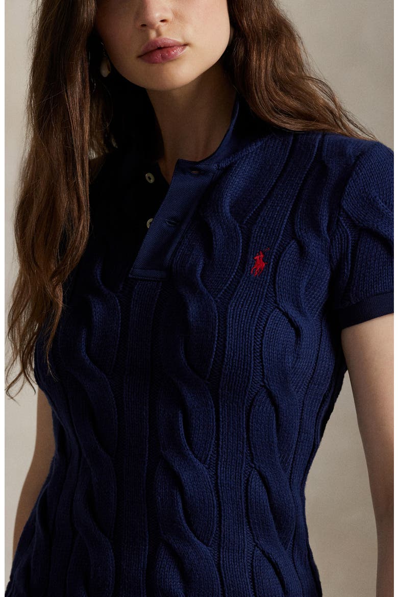 Cotton Cable Knit Polo, Alternate, color, NEWPORT NAVY
