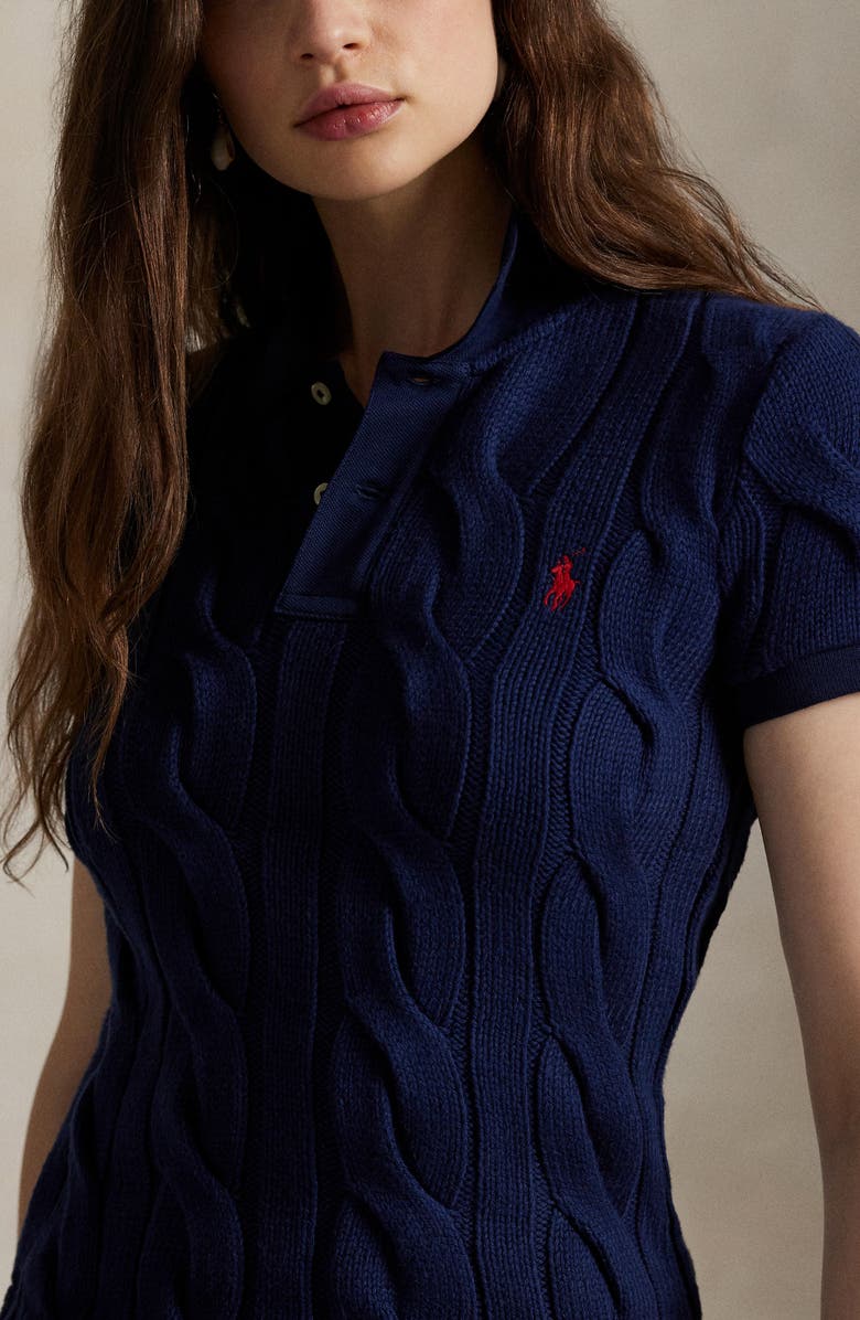 Polo Ralph Lauren Cotton Cable Knit Polo, Alternate, color, Newport Navy