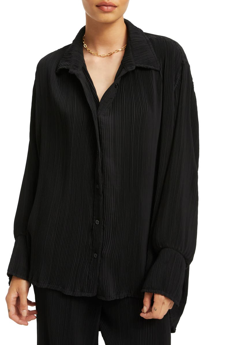 Good American Plissé Button-Up Shirt, Main, color,